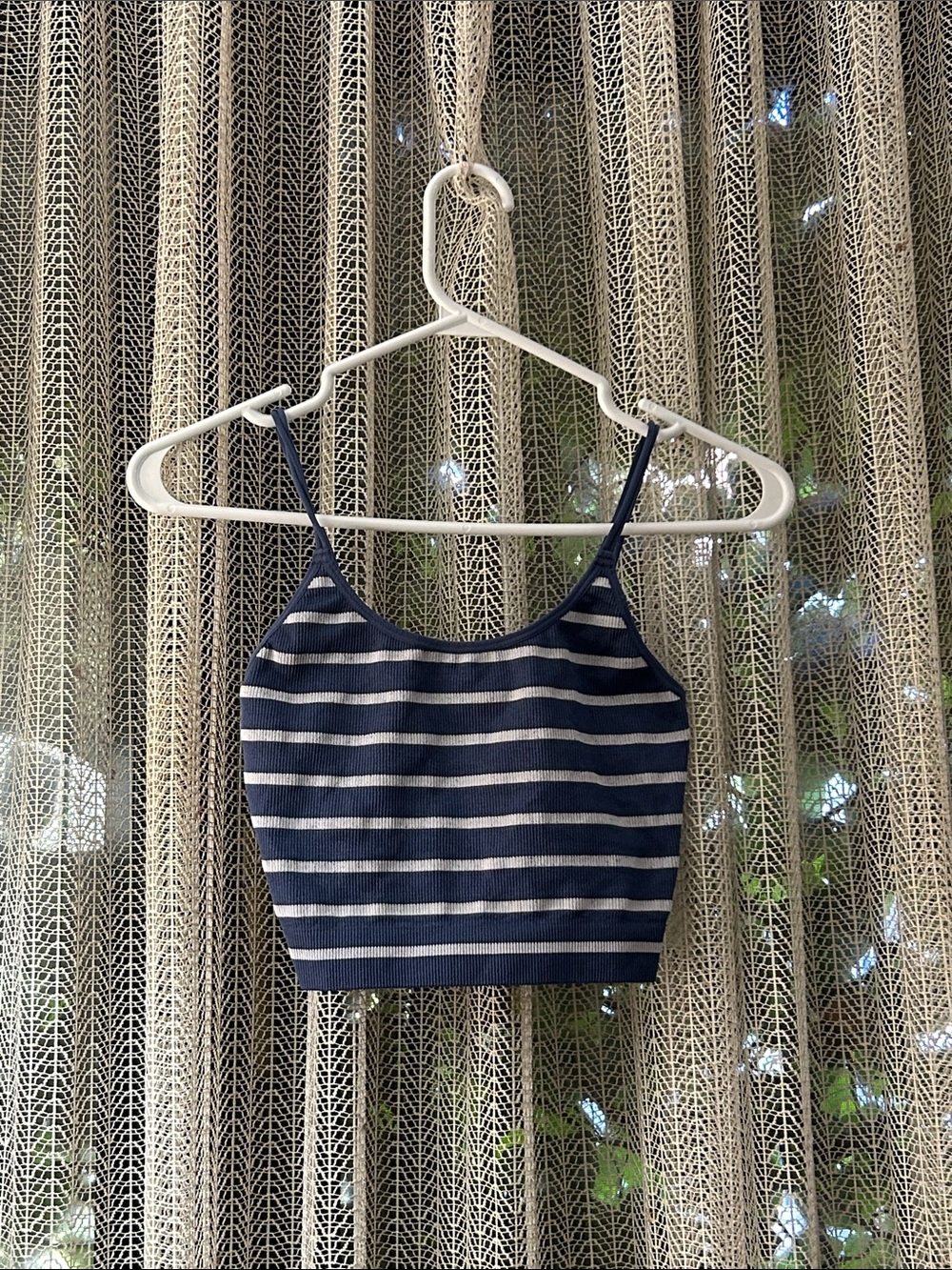 Bluenotes Navy and Cream Striped Cropped Tank